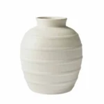 8" Textured White Ribbed Ceramic Vase
